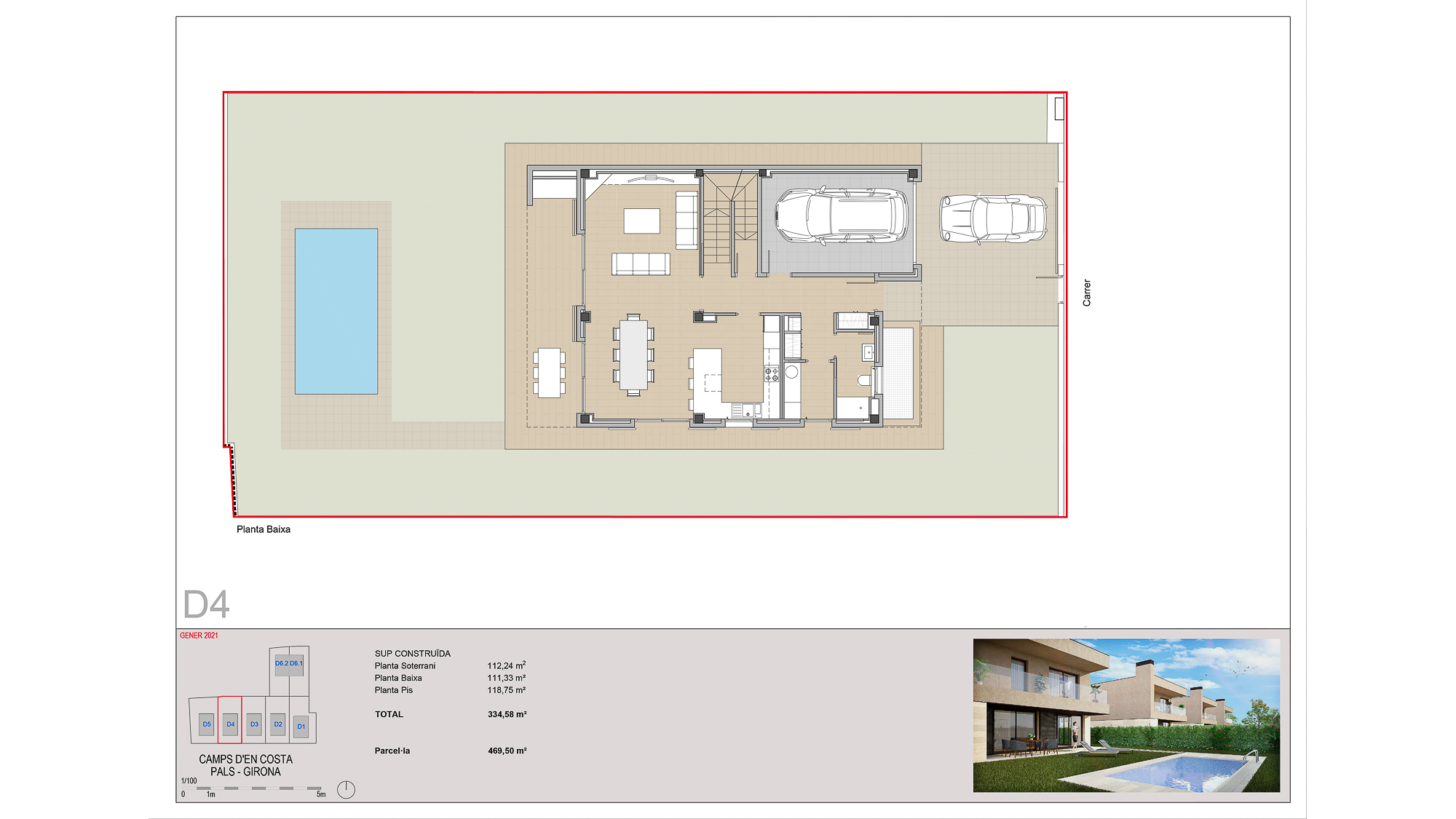 Floor plan of a high standing new build house with swimming pool in Pals