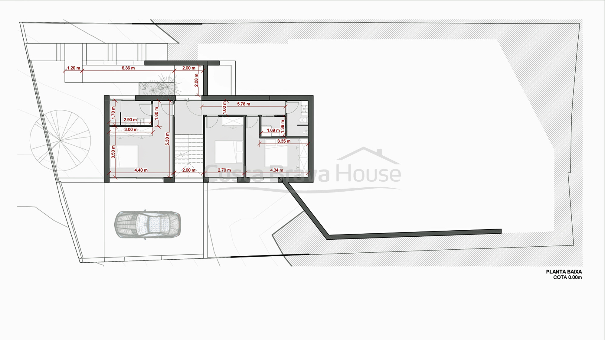 Plano moderna villa de lujo en Tamariu para estrenar con jardín, piscina y garaje