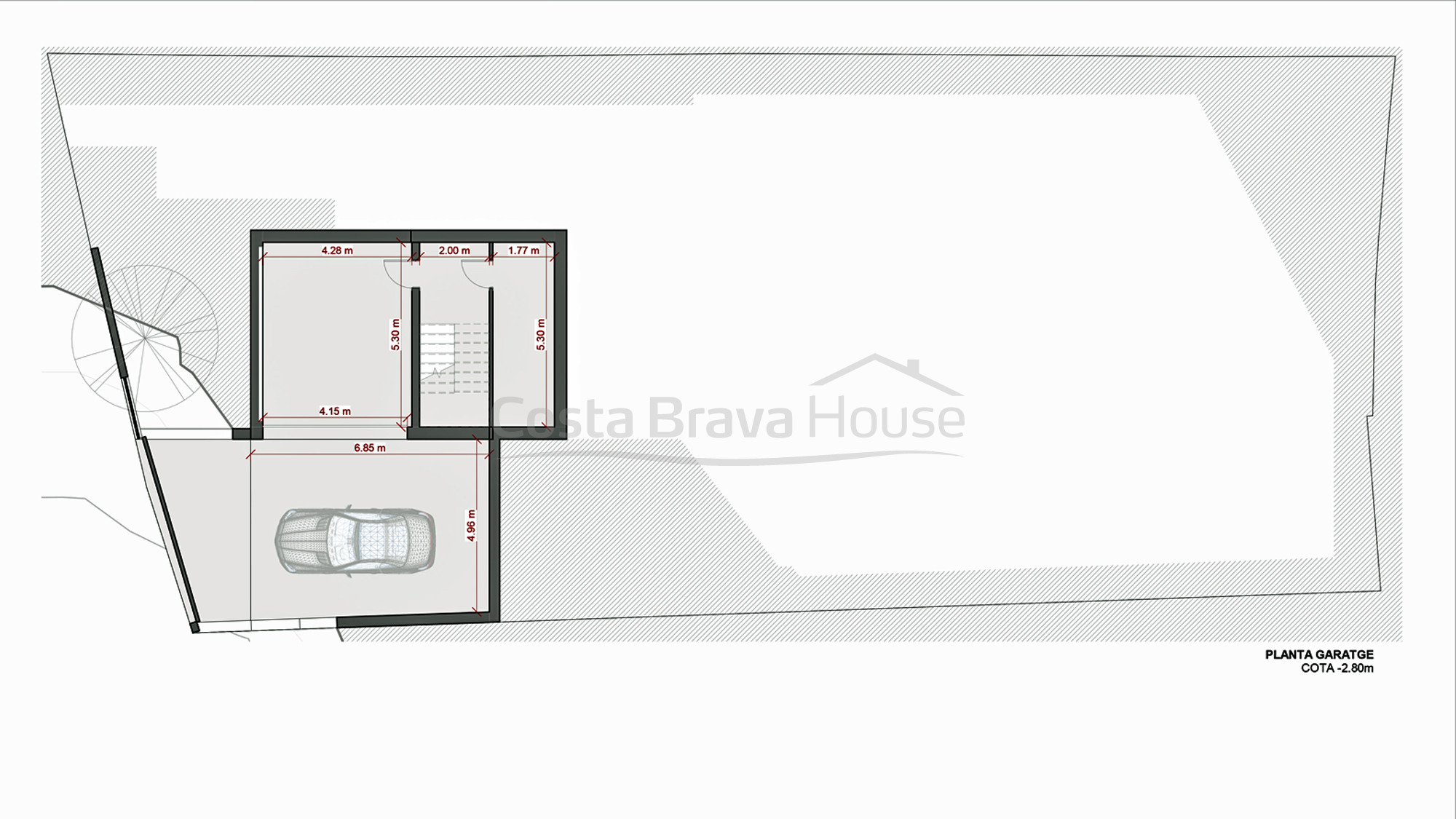 Floor plan modern luxury villa in Tamariu with garden, swimming pool and garage