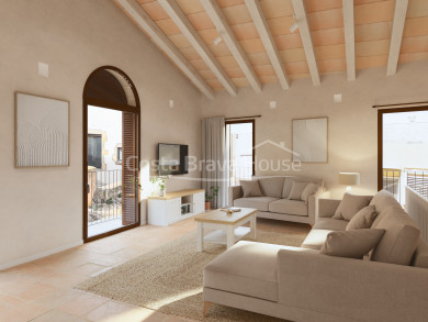 New build for sale in the historic centre of Begur, duplex home with private garden and modern design
