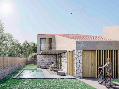 Casa de obra nueva en venta en Regencós con estilo rústico contemporáneo, 4 dormitorios, jardín privado y piscina en ubicación exclusiva