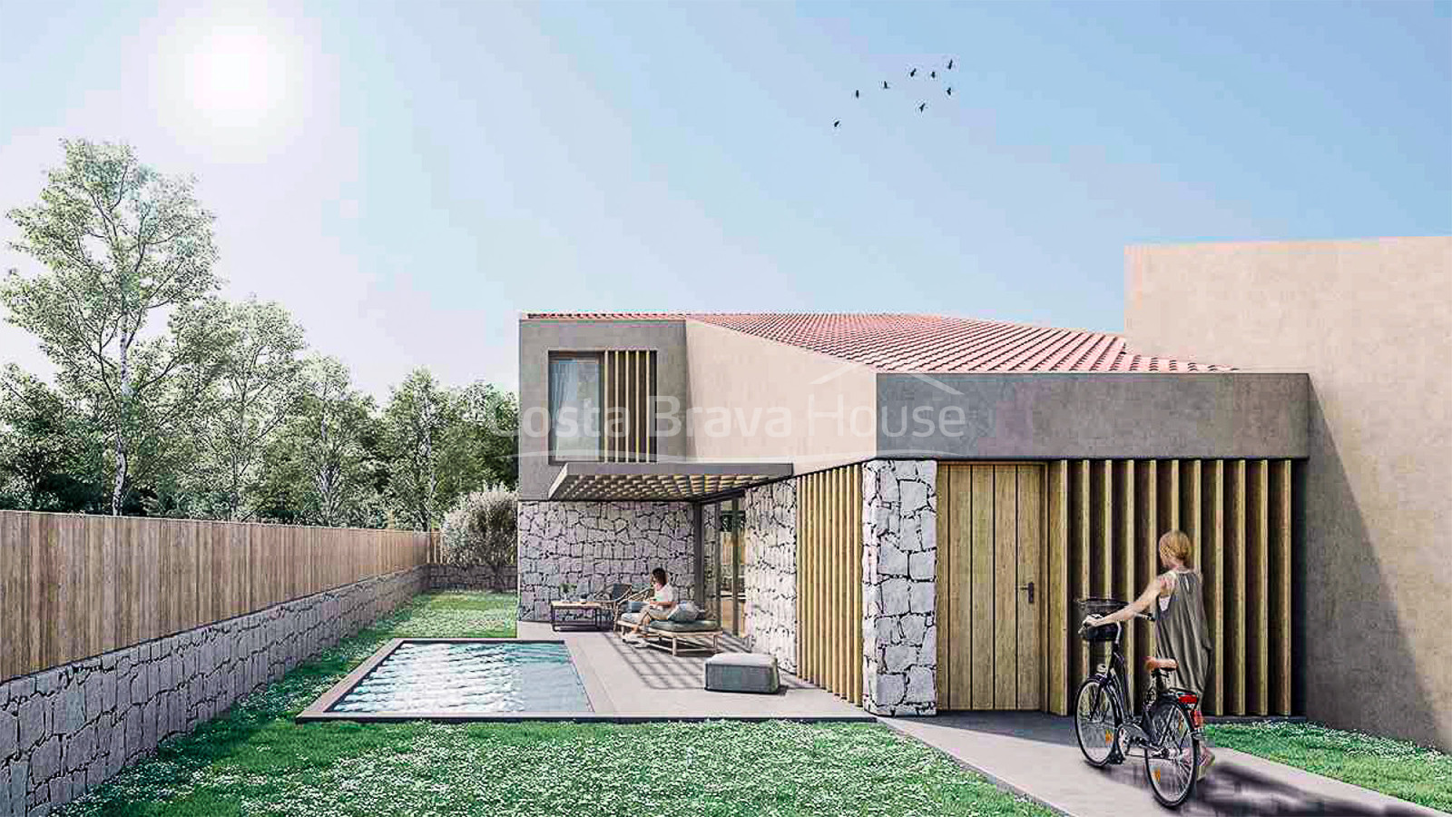 Casa d’obra nova a Regencós d’estil rústic contemporani amb jardí i piscina