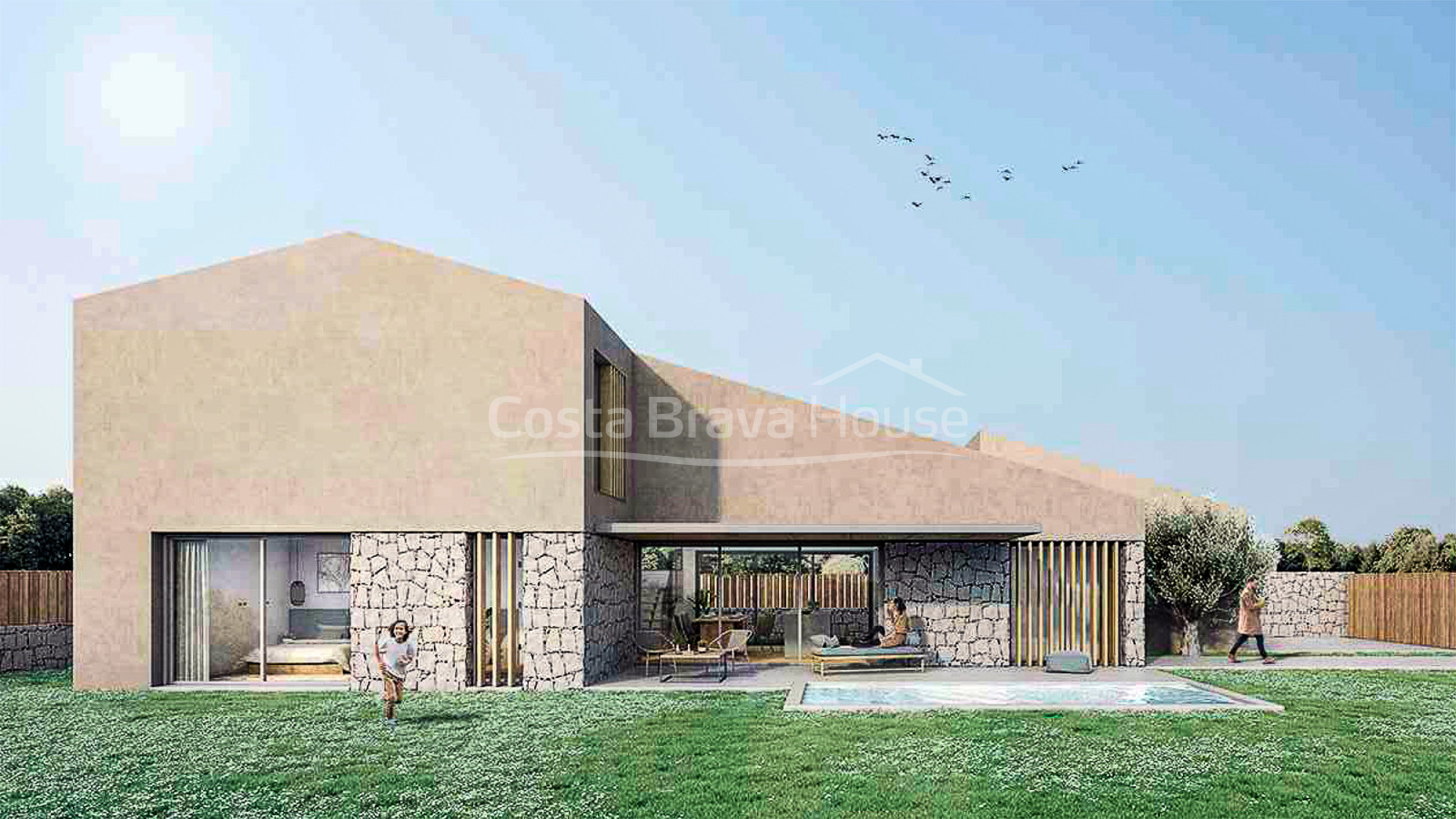 Newly built house in Regencós with contemporary rustic style, garden and pool