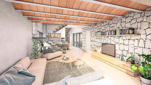Casa de obra nueva en Regencós estilo rústico contemporáneo con jardín y piscina